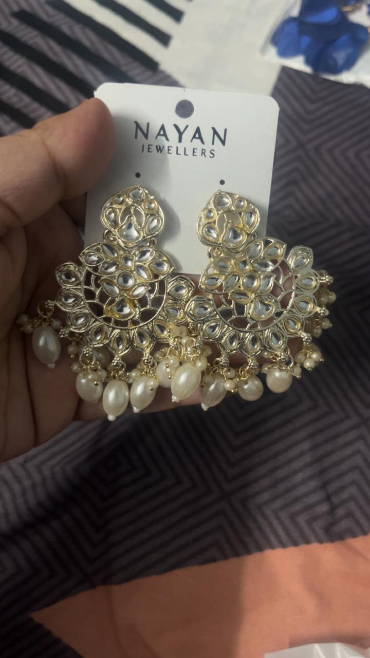 Pearl Kundan Floral Chandeliers