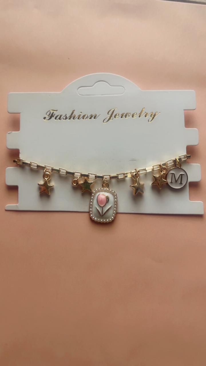 Tulip Charm Initial Bracelet - M